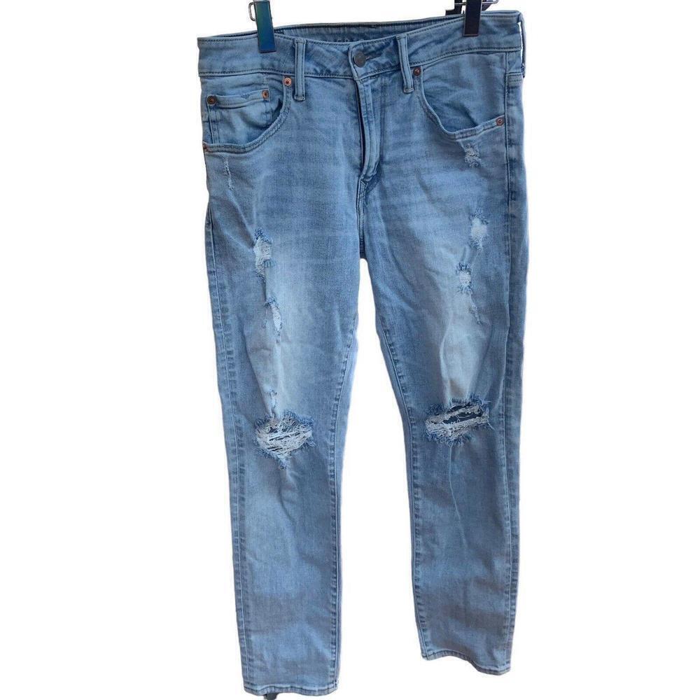 American Eagle Mens Next Level Stretch Light Wash Distressed Blue Jeans 29x30‌‌